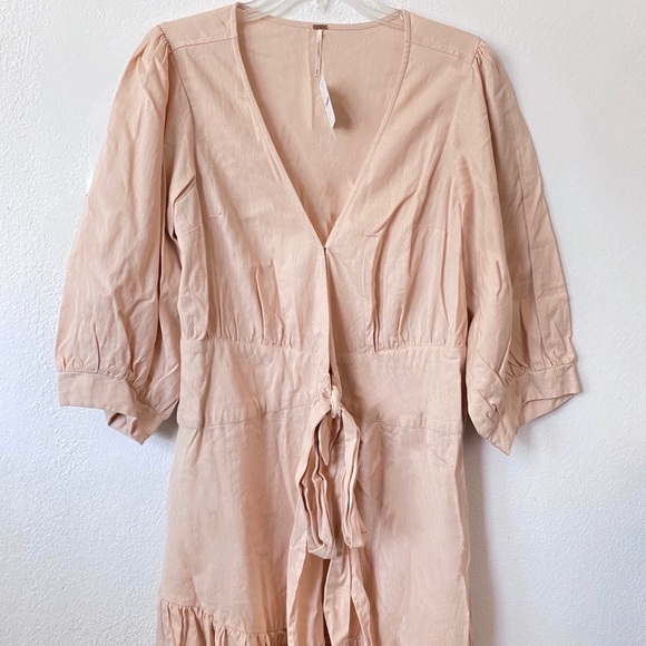 Free People Cotton Linen Wrap Peach Midi Dress - Picture 5 of 5